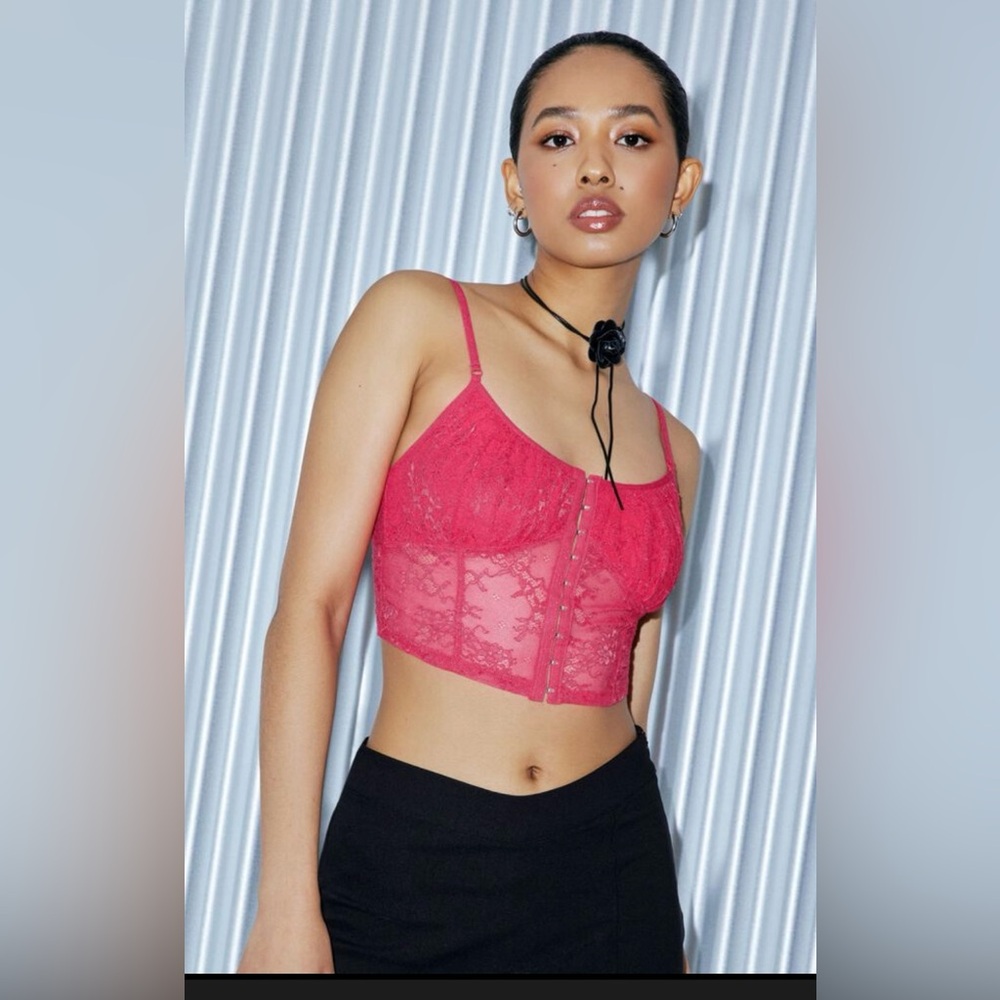 Pink Garage Lace Hook & Eye Tank Top - corset - size small